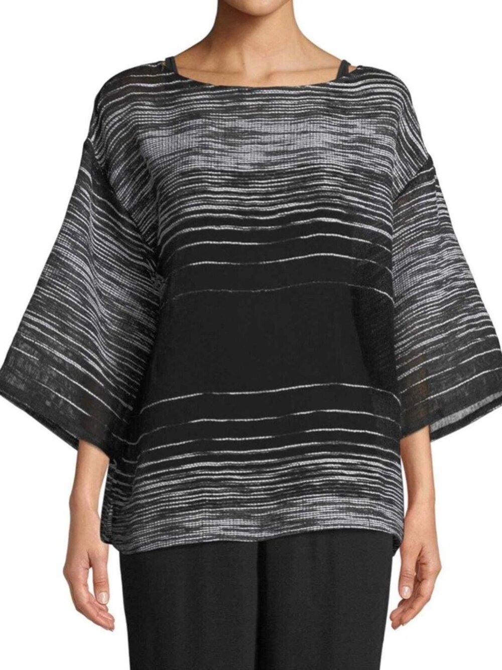 Eileen Fisher Half Sleeve Black Illusion Mesh Top – Petite Medium